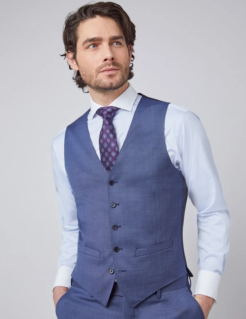 Slim Fit Blue Pin Dot Semi Plain Waistcoat thumbnail 2