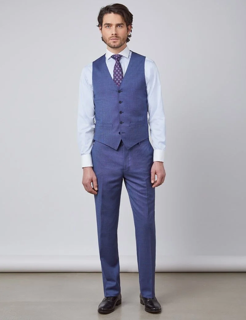 Slim Fit Blue Pin Dot Semi Plain Waistcoat thumbnail 3