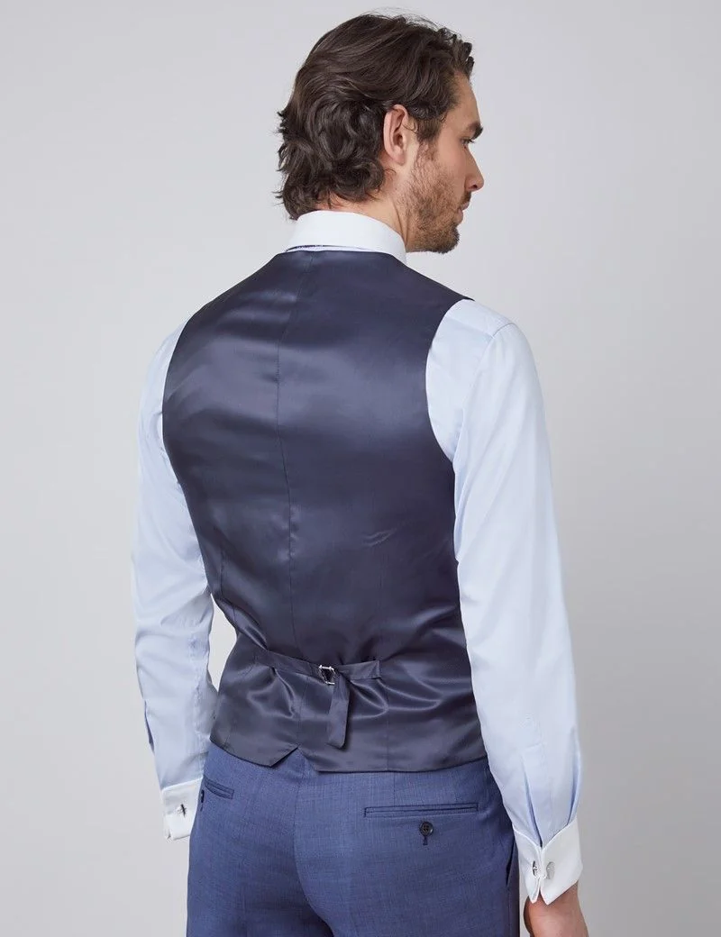 Slim Fit Blue Pin Dot Semi Plain Waistcoat thumbnail 4