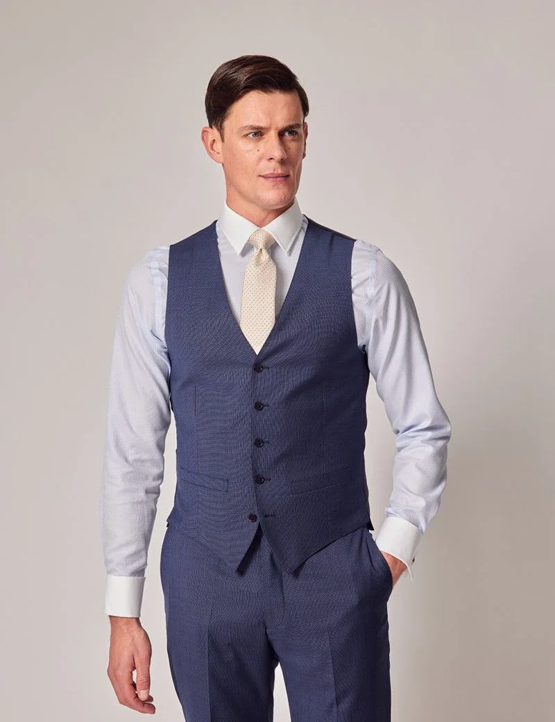 Slim Fit Blue Plain Waistcoat thumbnail 2