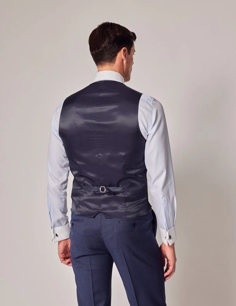 Slim Fit Blue Plain Waistcoat thumbnail 5