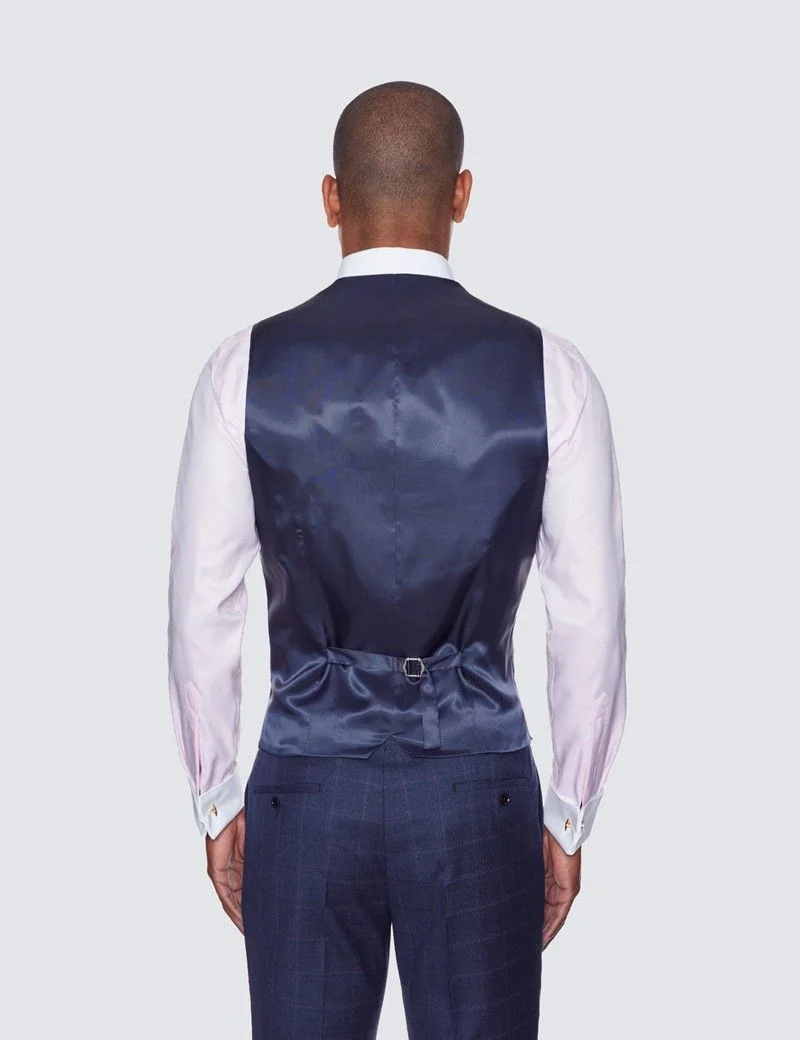 Slim Fit Blue & Purple Windowpane Check Waistcoat thumbnail 3