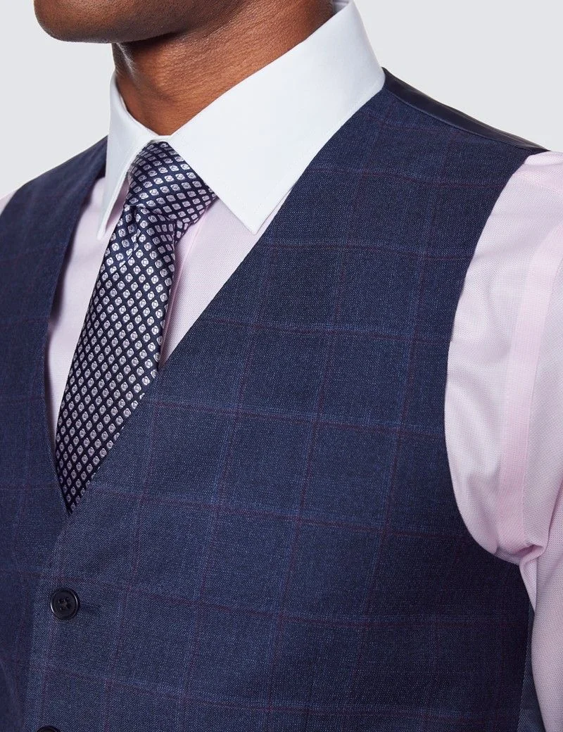 Slim Fit Blue & Purple Windowpane Check Waistcoat thumbnail 4