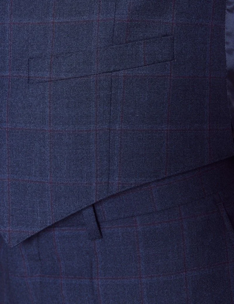 Slim Fit Blue & Purple Windowpane Check Waistcoat thumbnail 5
