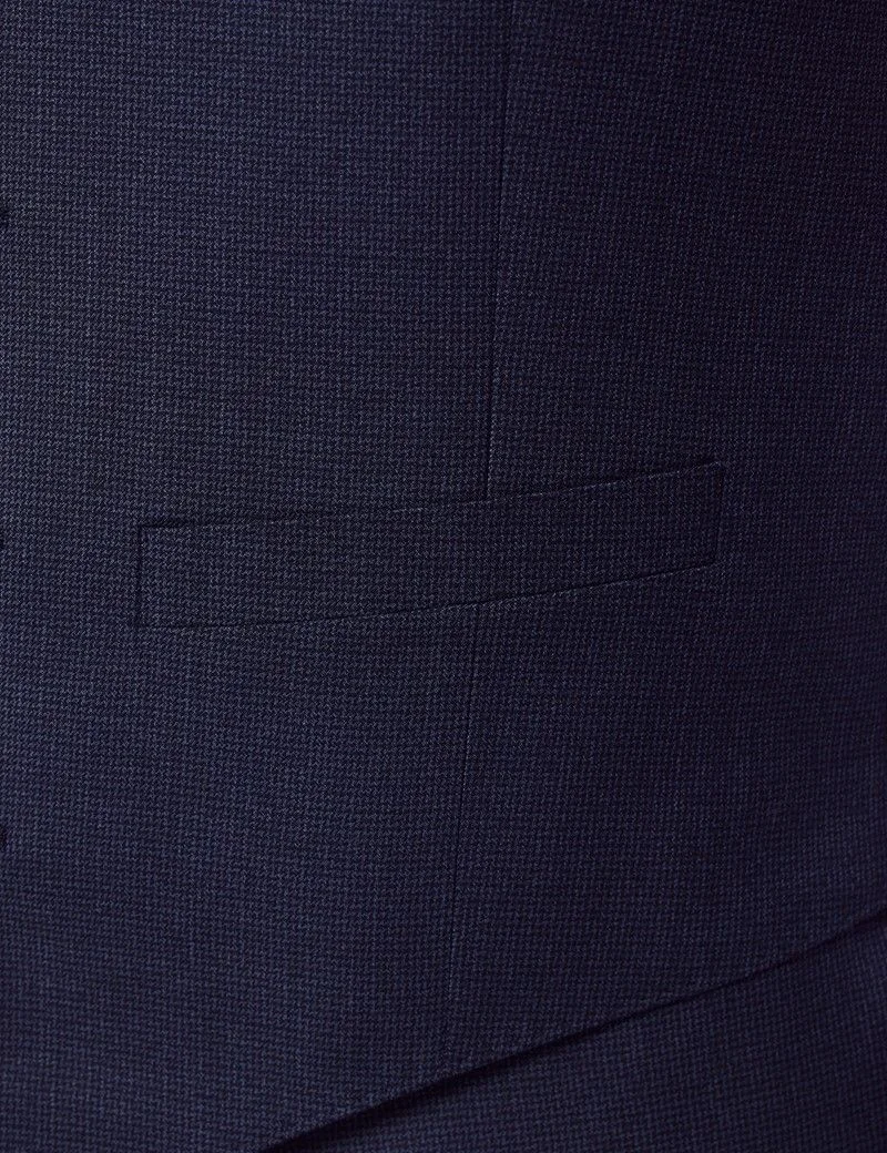 Slim Fit Blue Semi Plain Zigzag Waistcoat thumbnail 4