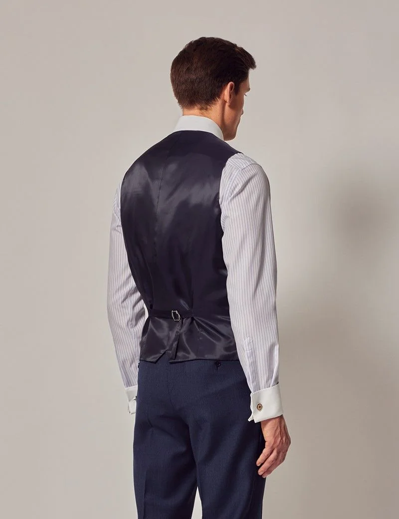 Slim Fit Blue Semi Plain Zigzag Waistcoat thumbnail 5