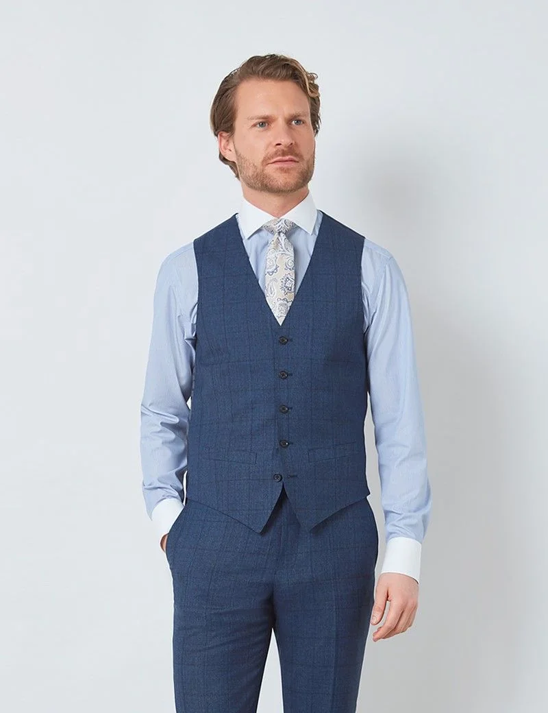 Slim Fit Blue Tonal Check Waistcoat thumbnail 2