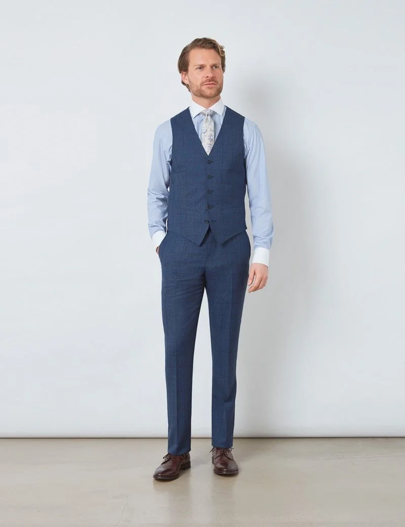 Slim Fit Blue Tonal Check Waistcoat thumbnail 4
