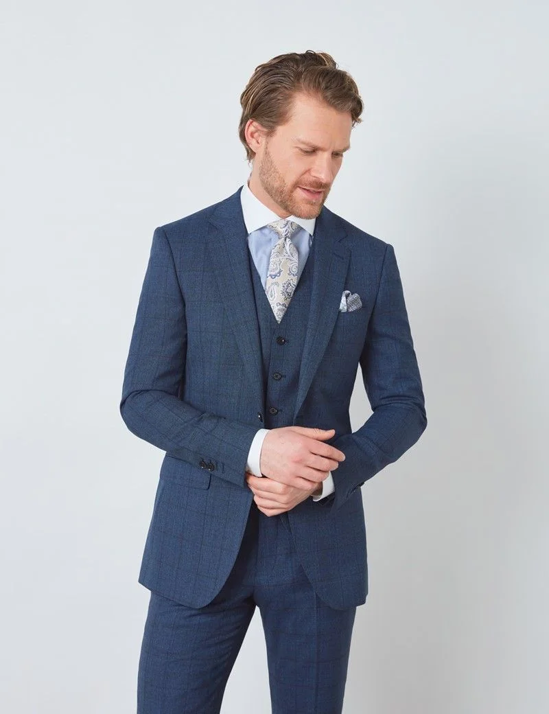 Slim Fit Blue Tonal Check Waistcoat thumbnail 5