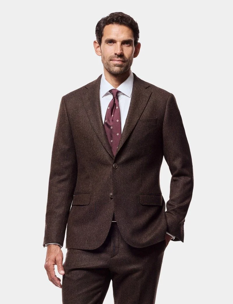 Slim Fit Brown Herringbone 1913 Suit Jacket thumbnail 2