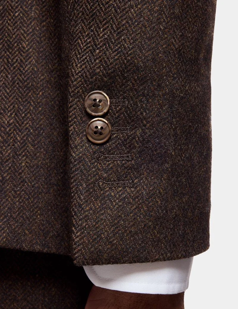 Slim Fit Brown Herringbone 1913 Suit Jacket thumbnail 5