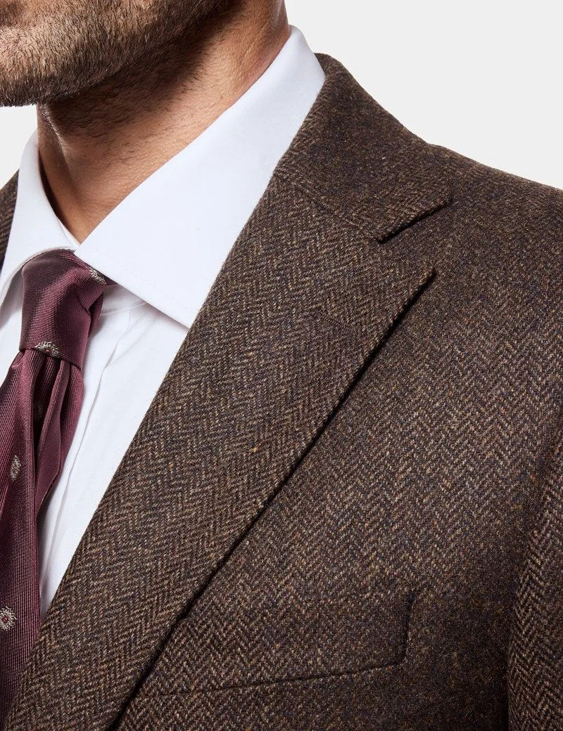 Slim Fit Brown Herringbone 1913 Suit Jacket thumbnail 8