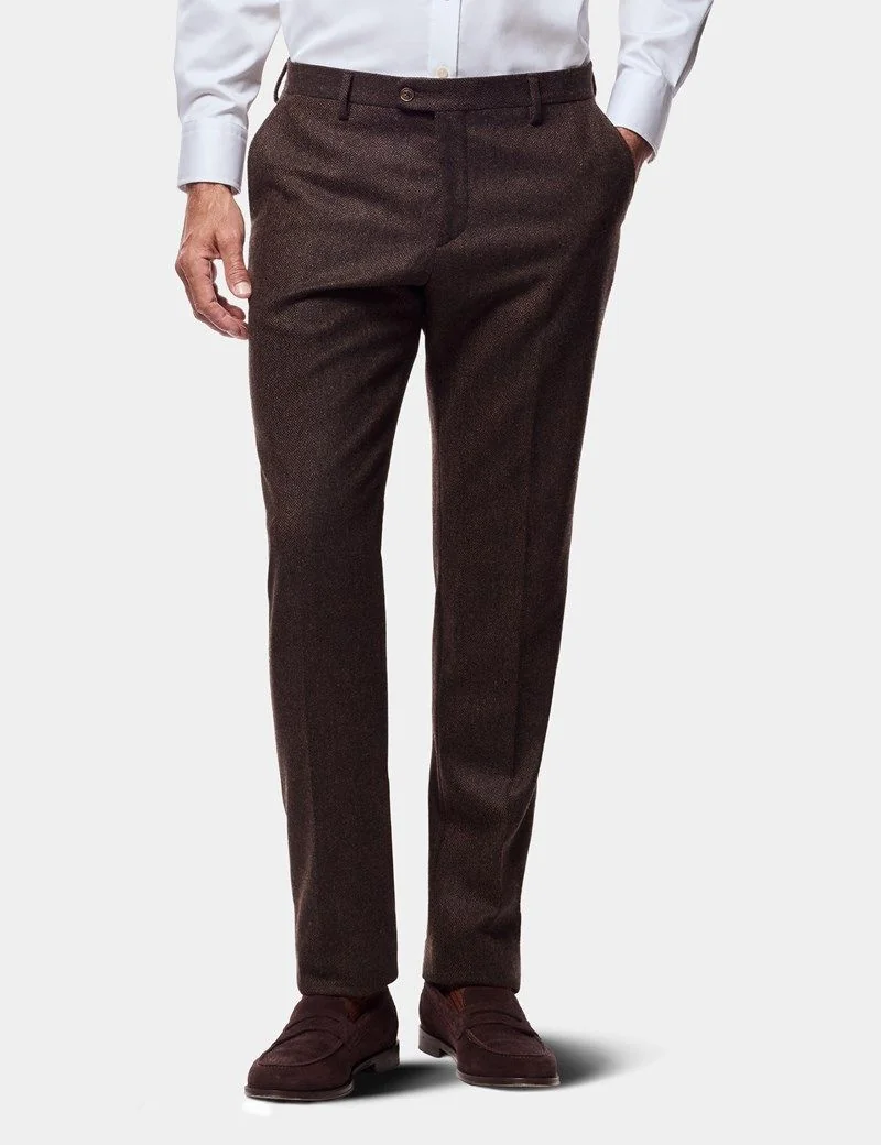 Slim Fit Brown Herringbone 1913 Suit Trousers thumbnail 2