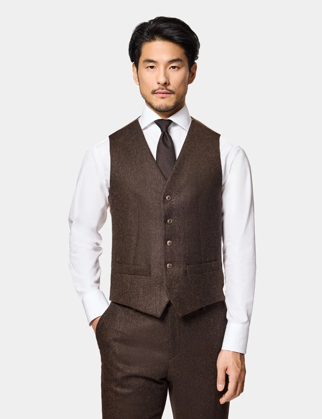 Slim Fit Brown Herringbone 1913 Suit Waistcoat