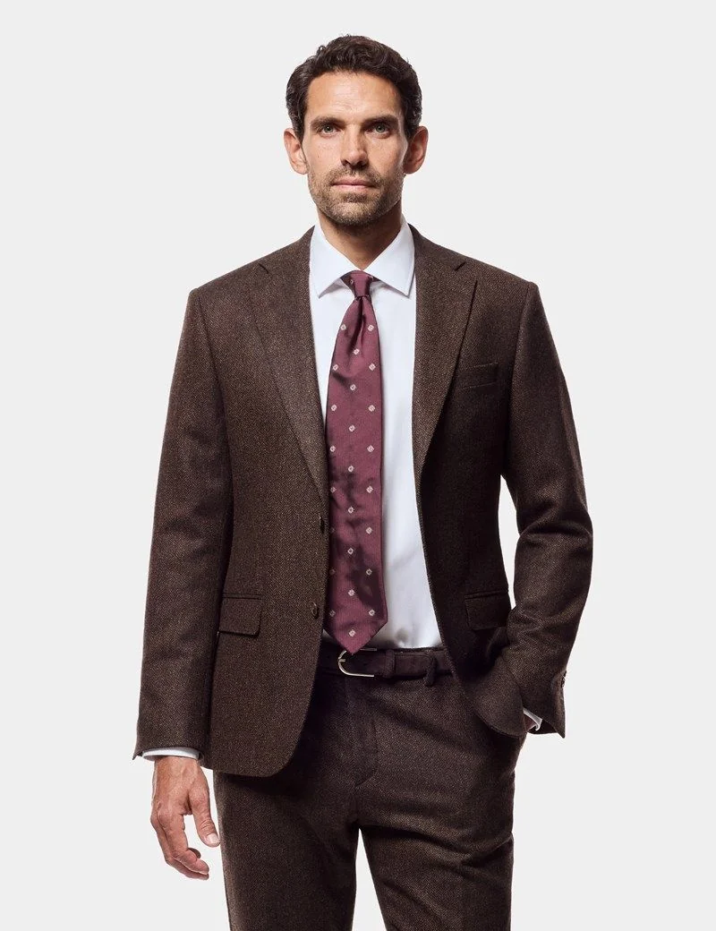 Slim Fit Brown Herringbone 1913 Suit thumbnail 2