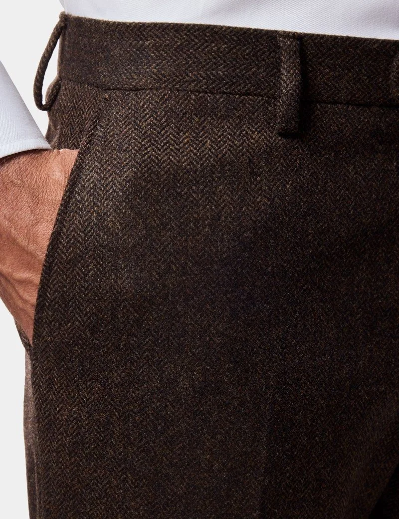 Slim Fit Brown Herringbone 1913 Suit thumbnail 9