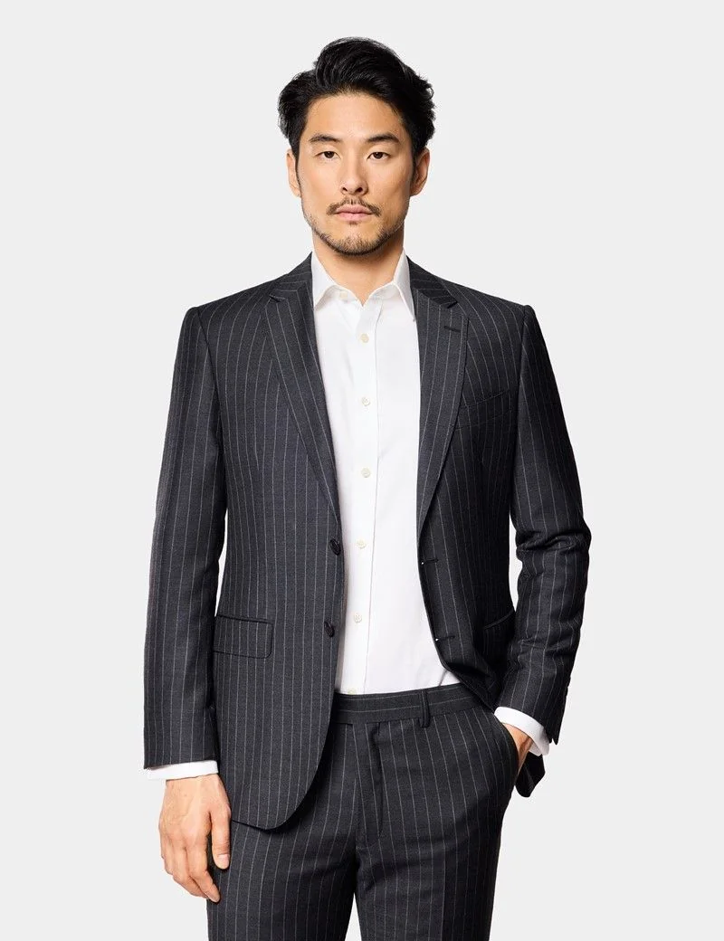 Slim Fit Charcoal Chalk Stripe Suit Jacket thumbnail 2