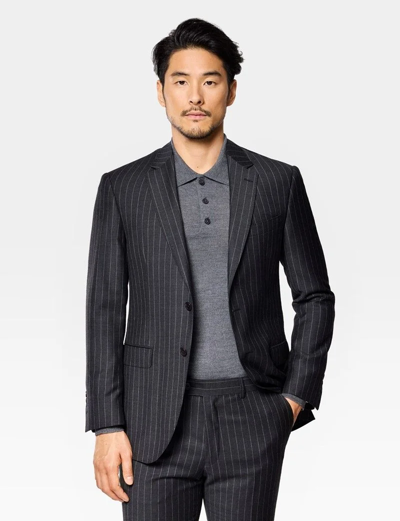Slim Fit Charcoal Chalk Stripe Suit Jacket thumbnail 6