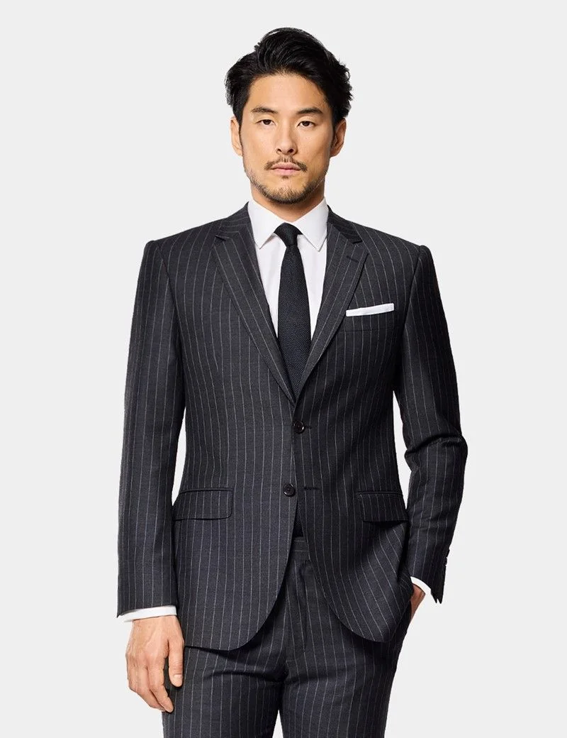 Slim Fit Charcoal Chalk Stripe Suit Jacket thumbnail 8