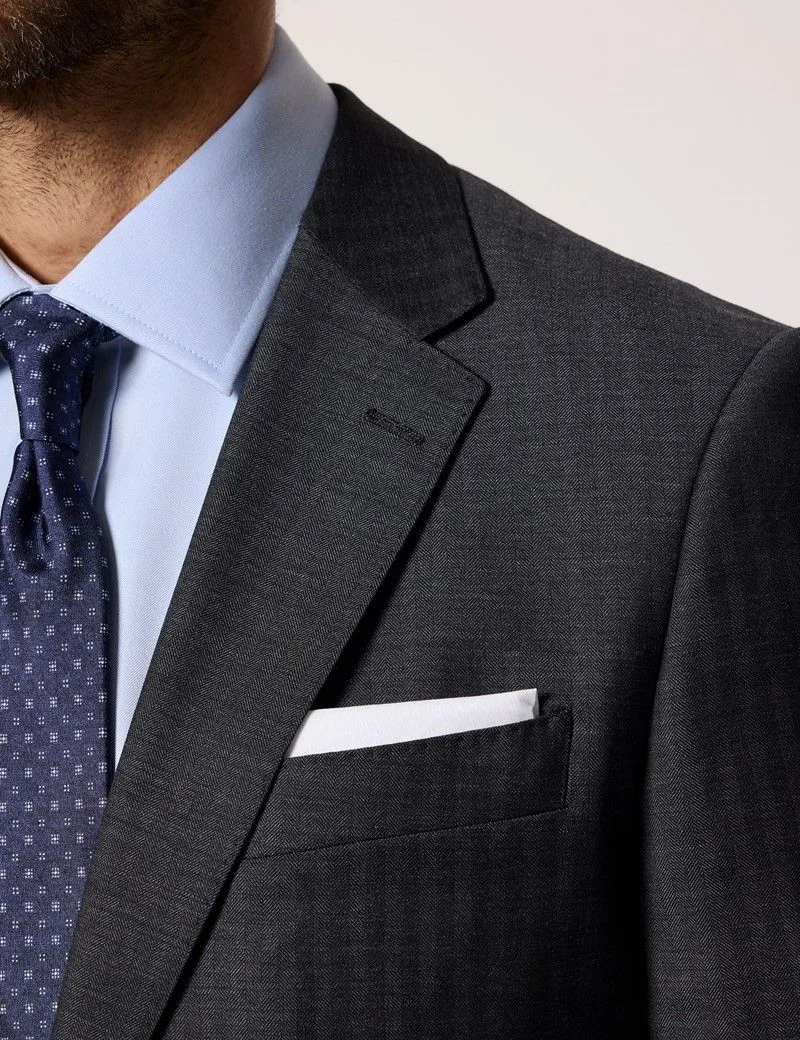 Slim Fit Charcoal Herringbone Suit Jacket thumbnail 3