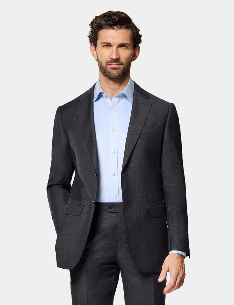 Slim Fit Charcoal Herringbone Suit Jacket thumbnail 5