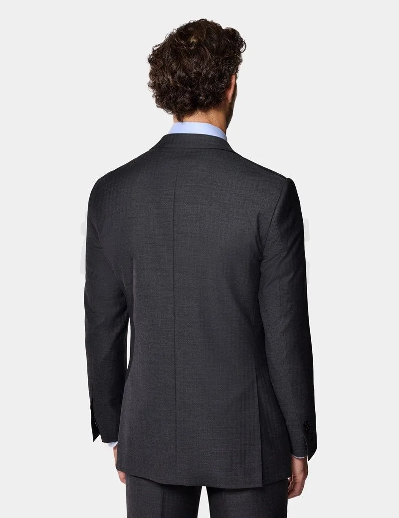Slim Fit Charcoal Herringbone Suit Jacket thumbnail 6