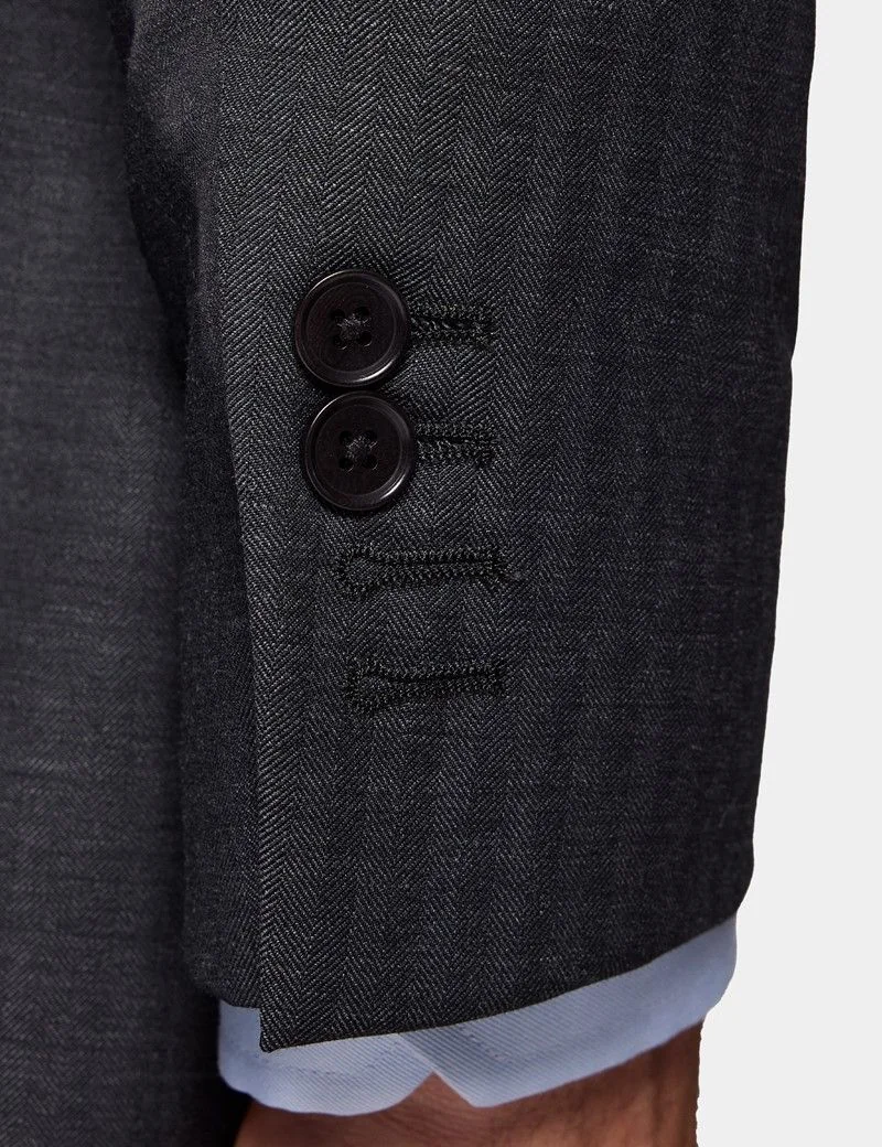 Slim Fit Charcoal Herringbone Suit Jacket thumbnail 8