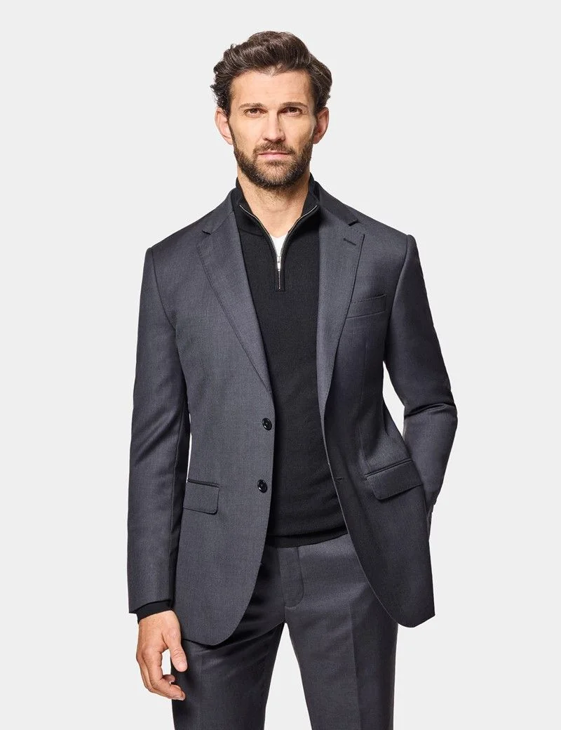 Slim Fit Charcoal Twill Suit Jacket thumbnail 10