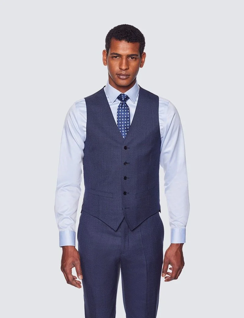 Slim Fit Dark Blue Dogtooth Waistcoat thumbnail 2