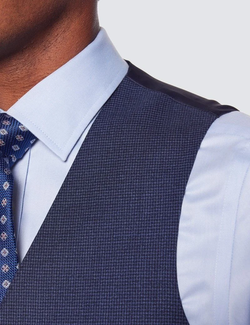 Slim Fit Dark Blue Dogtooth Waistcoat thumbnail 3