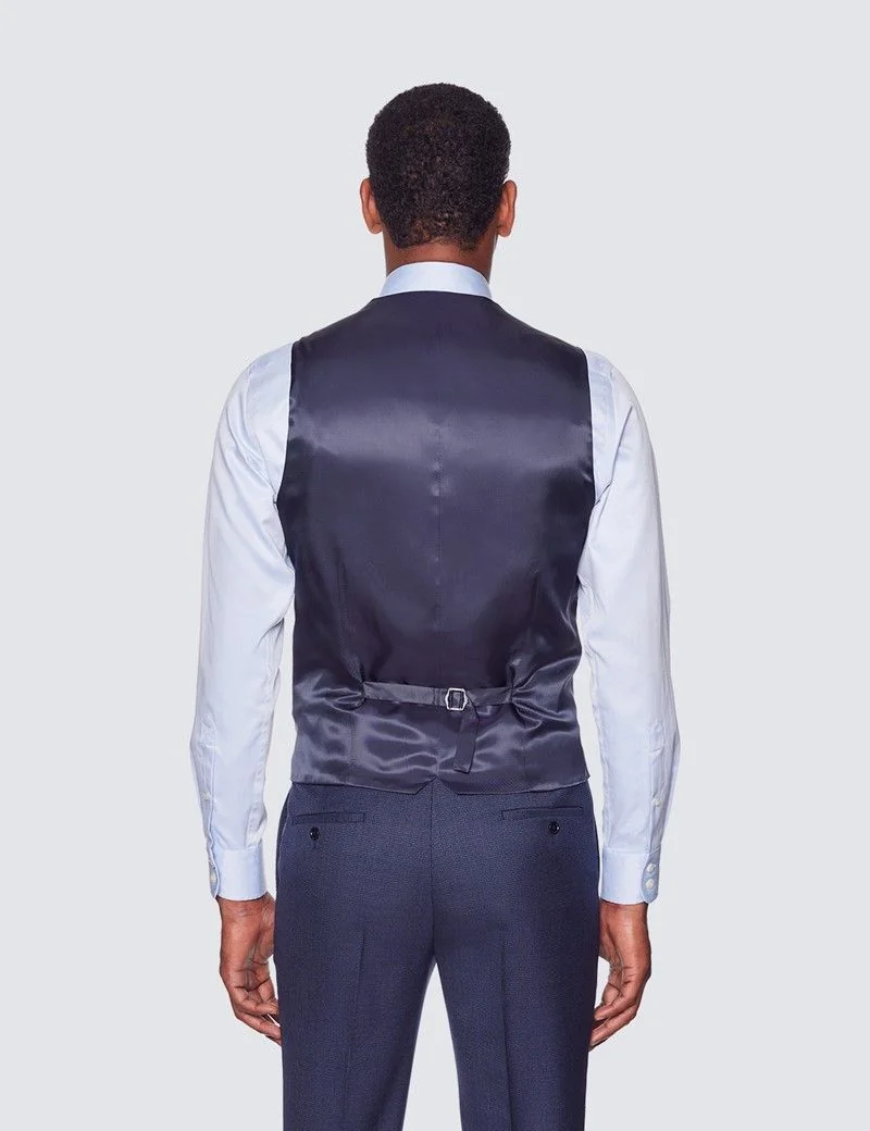 Slim Fit Dark Blue Dogtooth Waistcoat thumbnail 4