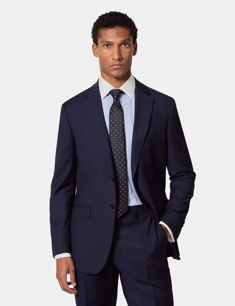 Slim Fit Dark Blue Pinstripe Suit Jacket thumbnail 2
