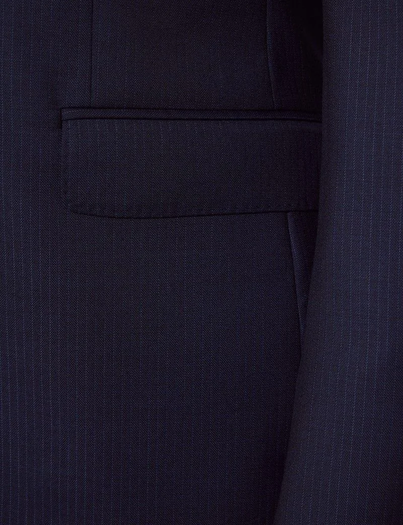 Slim Fit Dark Blue Pinstripe Suit Jacket thumbnail 4