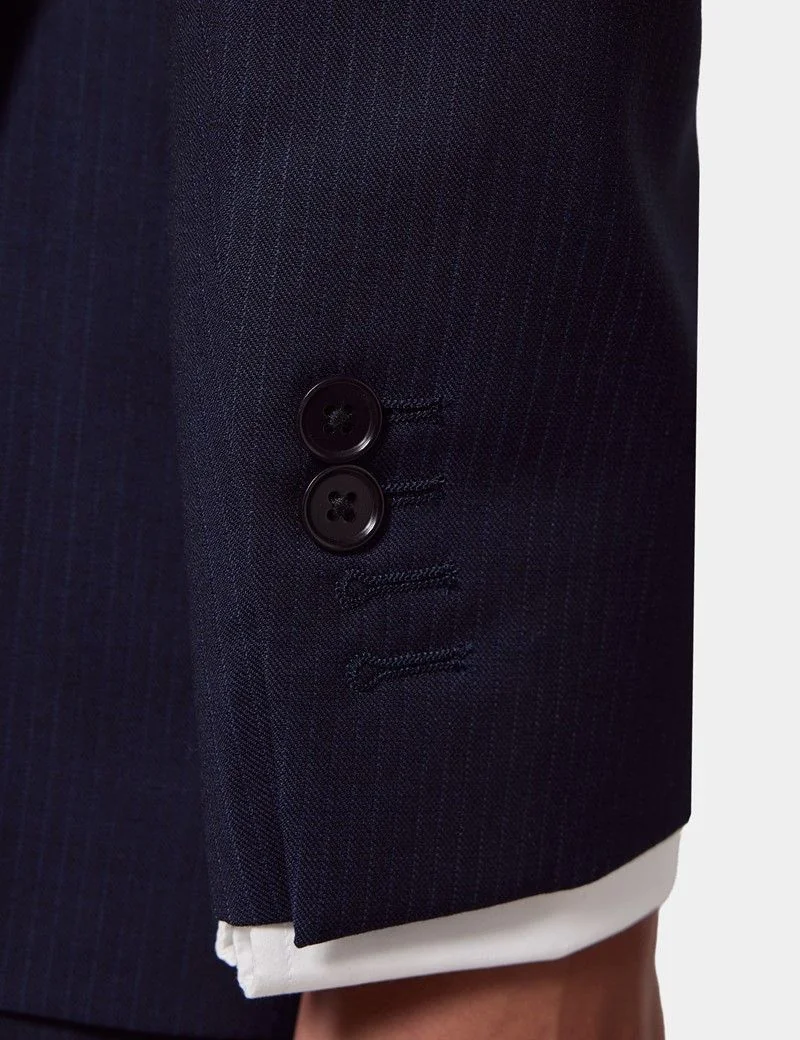 Slim Fit Dark Blue Pinstripe Suit Jacket thumbnail 8