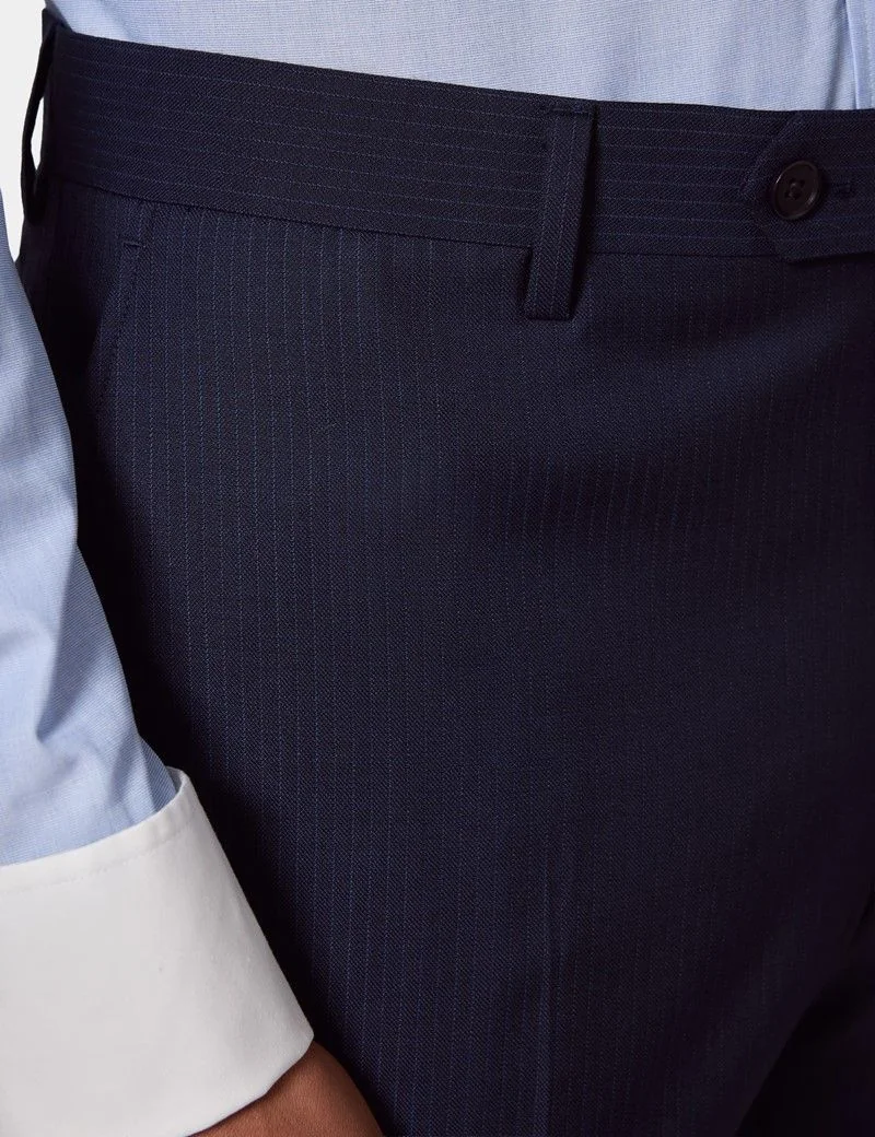 Slim Fit Dark Blue Pinstripe Suit Trousers thumbnail 3