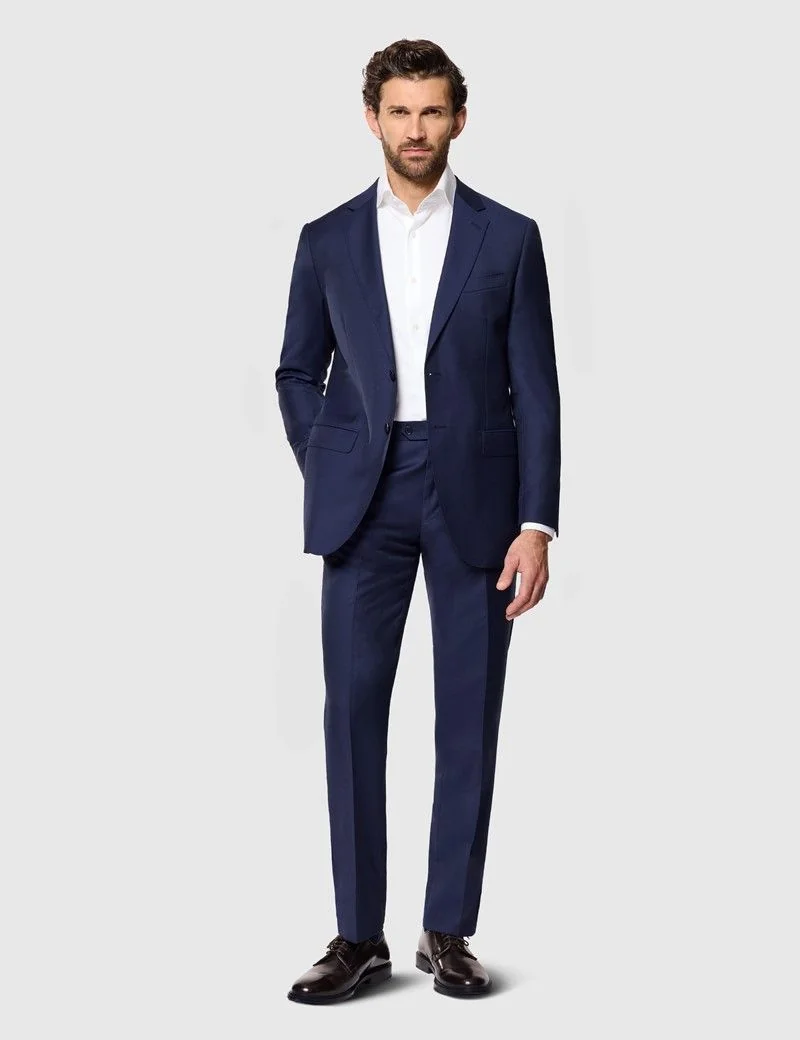 Slim Fit Dark Blue Twill Suit Trousers thumbnail 5