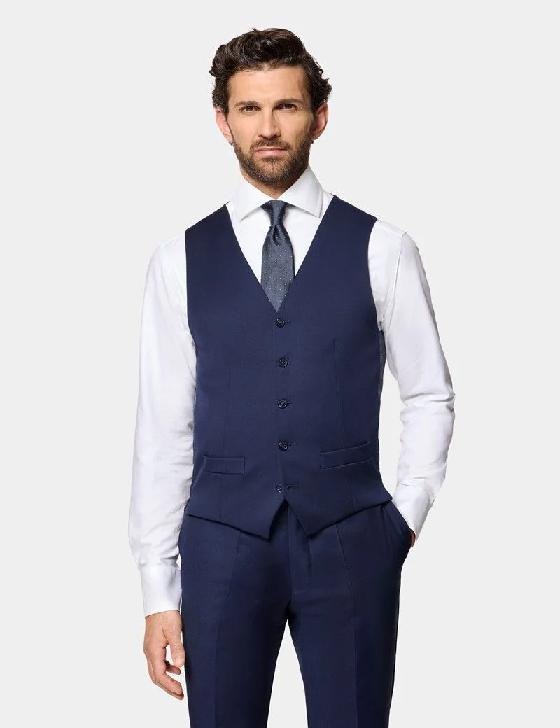 Slim Fit Dark Blue Twill Waistcoat thumbnail 2