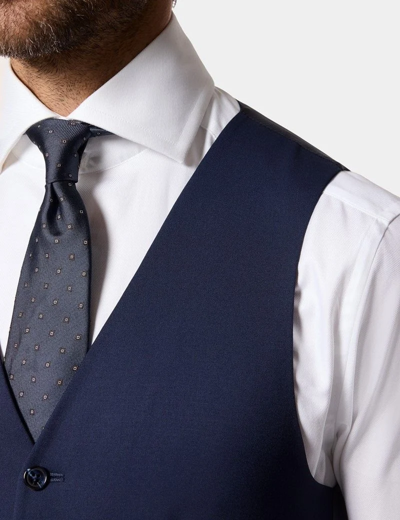 Slim Fit Dark Blue Twill Waistcoat thumbnail 3