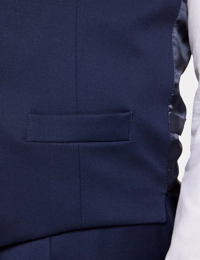 Slim Fit Dark Blue Twill Waistcoat thumbnail 4