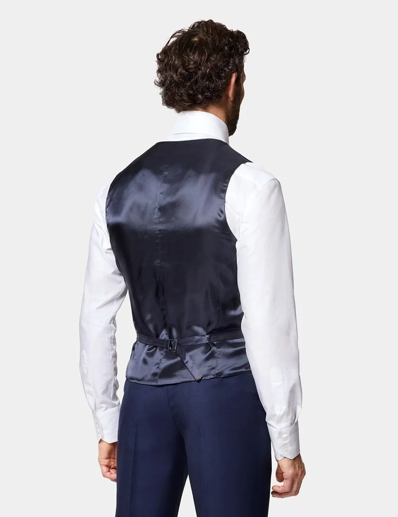 Slim Fit Dark Blue Twill Waistcoat thumbnail 5