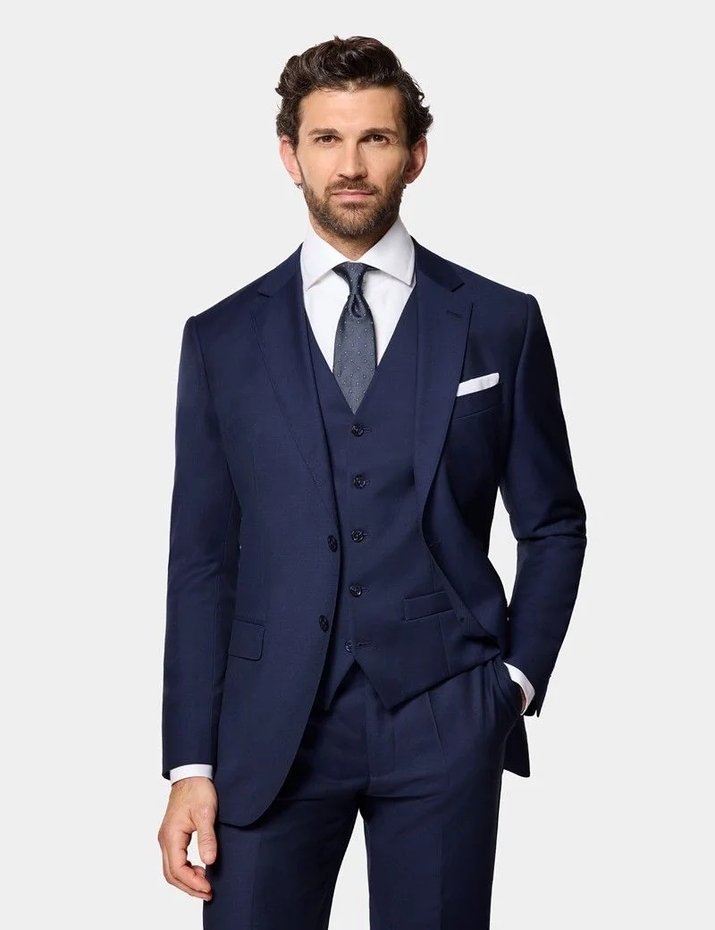 Slim Fit Dark Blue Twill Waistcoat thumbnail 6
