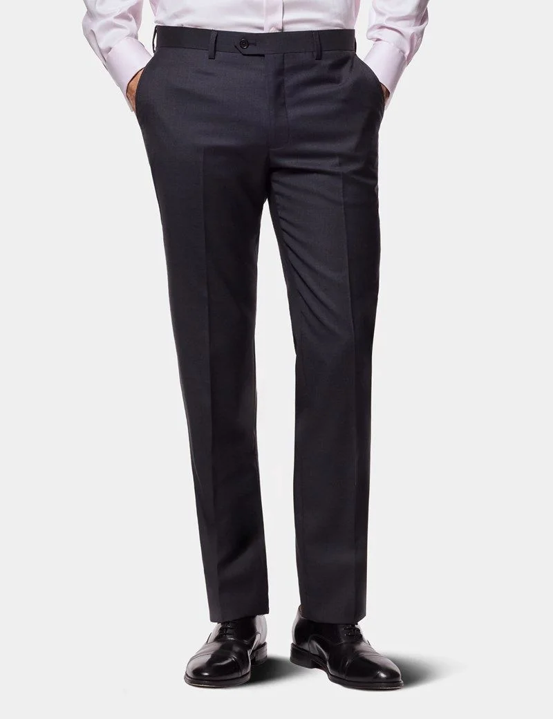 Slim Fit Dark Charcoal Twill Suit Trousers thumbnail 2