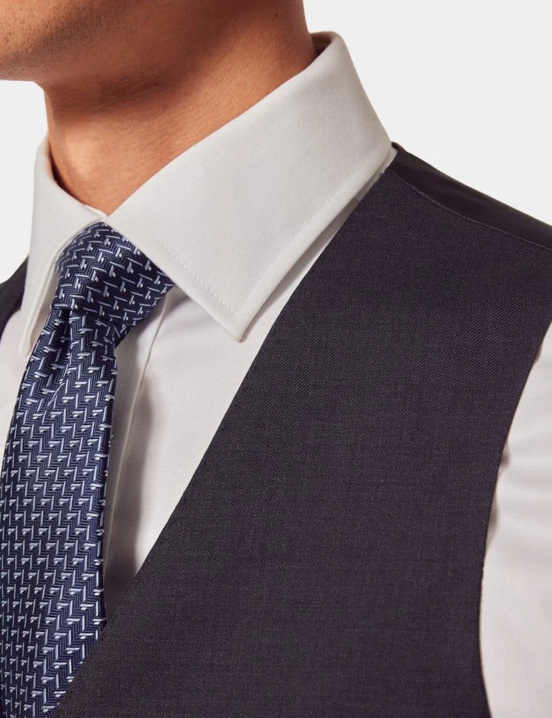 Slim Fit Dark Charcoal Twill Waistcoat thumbnail 3