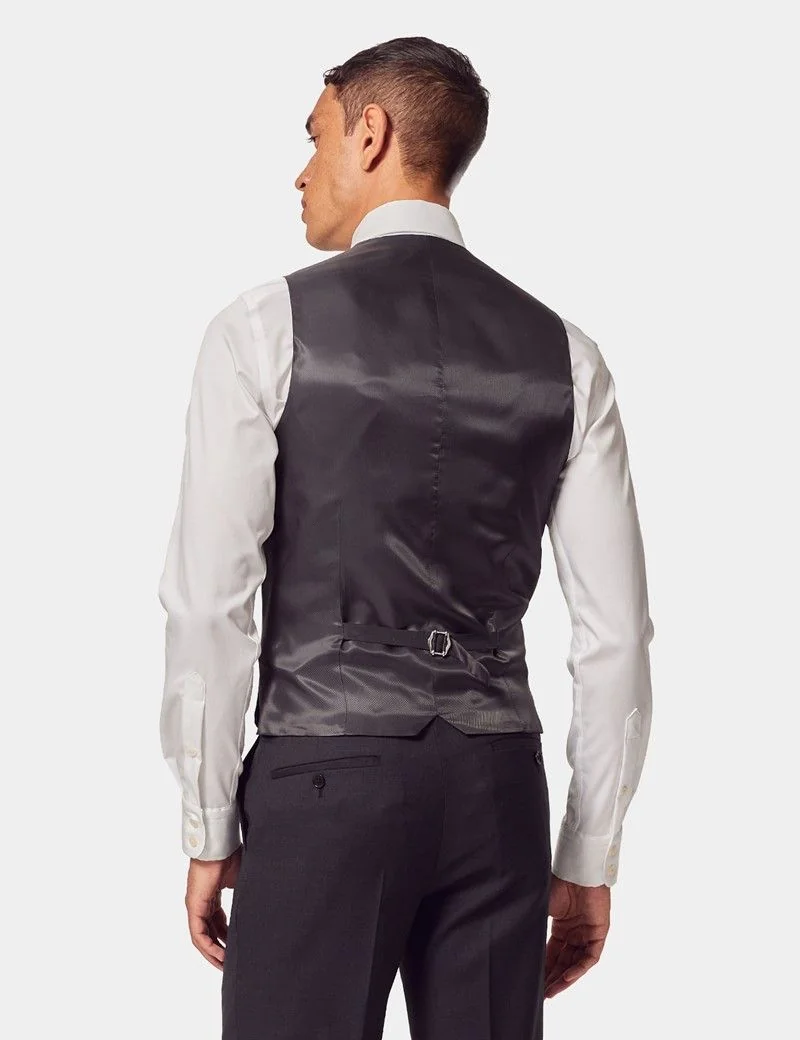 Slim Fit Dark Charcoal Twill Waistcoat thumbnail 5