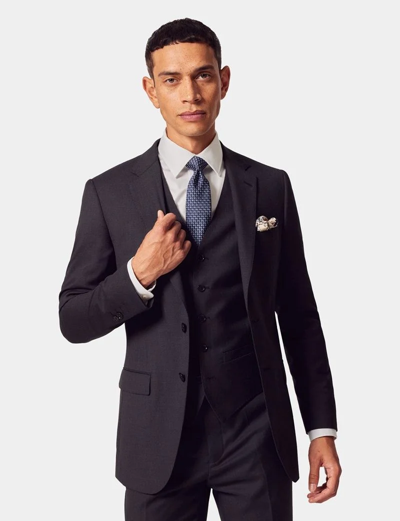 Slim Fit Dark Charcoal Twill Waistcoat thumbnail 6