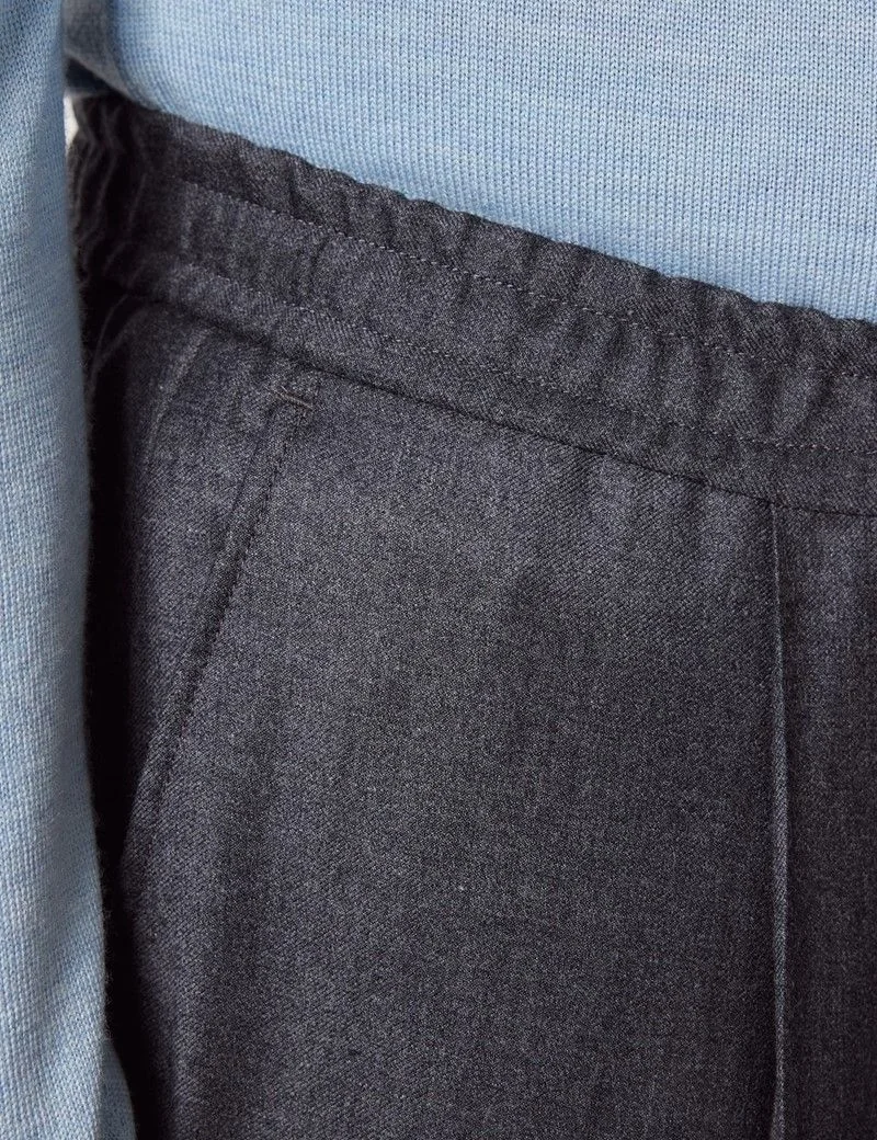 Slim Fit Dark Grey Pleated Drawstring Trousers thumbnail 3