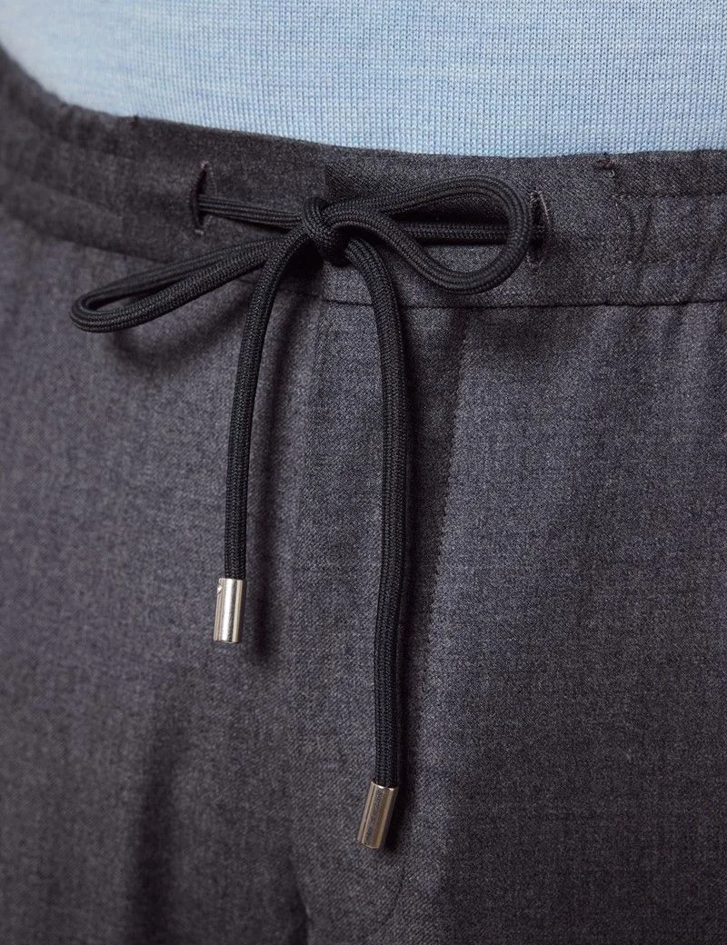 Slim Fit Dark Grey Pleated Drawstring Trousers thumbnail 4
