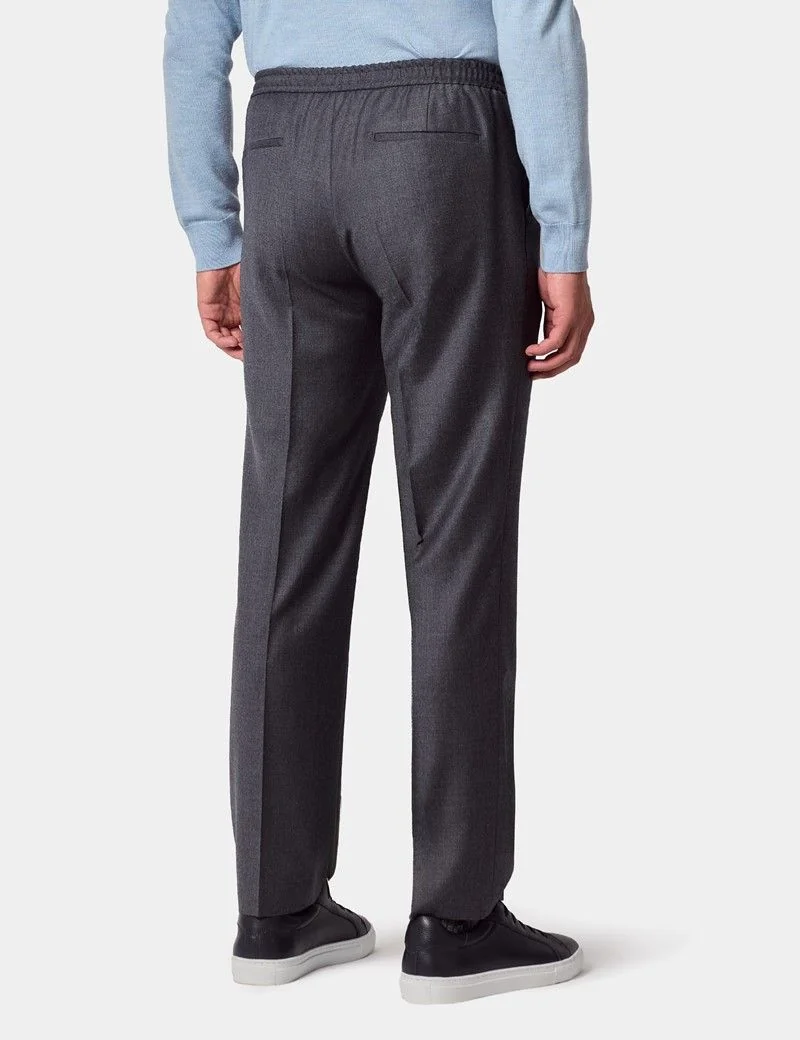 Slim Fit Dark Grey Pleated Drawstring Trousers thumbnail 5
