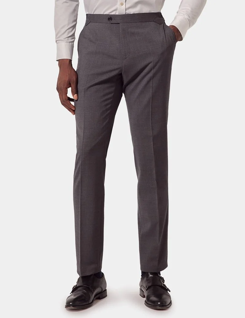 Slim Fit Dark Grey Suit Trousers With Side Adjusters thumbnail 2