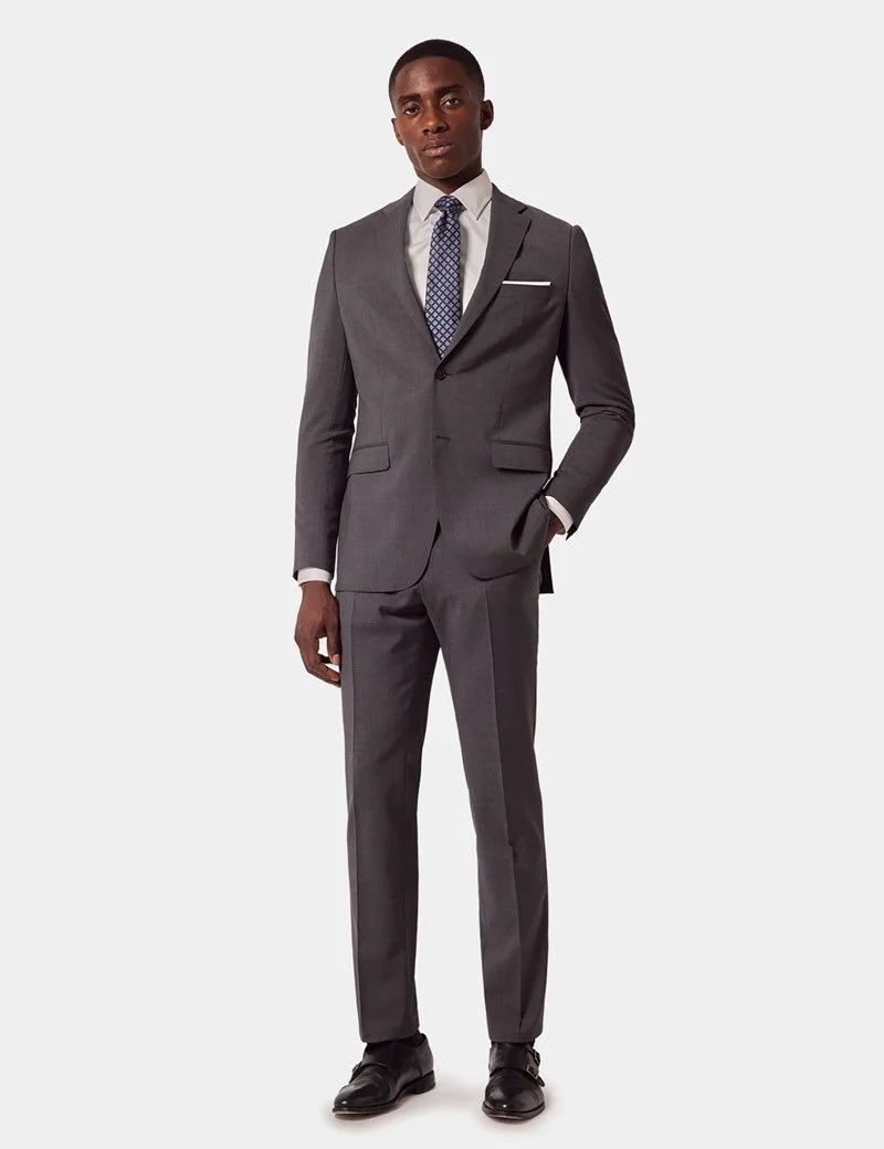 Slim Fit Dark Grey Suit Trousers With Side Adjusters thumbnail 5